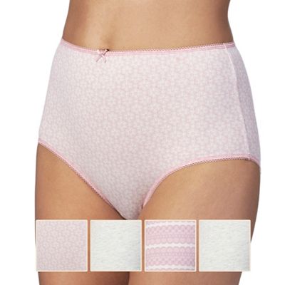 Pack of five grey and pink plain and printed full briefs